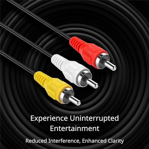TNP 3 RCA AV Cable, 30FT Male-to-Male Composite Audio Video Cord for TV | Vcr-To-Tv Cable with Red, White and Yellow Plugs; Double Shielding Helps Reduce Rfi and Emi Interference - size: 30FT