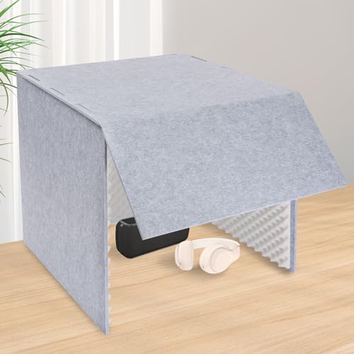 Desktop Soundproof Cover, Isolation Booth, Vocal Sound Absorbing Shield, Portable Vocal Recording Booth, Sound Proof Foam Room, Microphone Isolation Booth Cube, for Office, Home Studio (Gray)