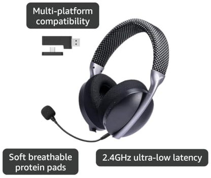 2.4GHz Wireless Gaming Headset for PS5, PS4,Switch,PC, Noise Canceling Mic, 15ms Low Latency, USB &Type C Adapter,35H Battery,3D Surround Sound Bluetooth5.3 Headphone for Phone, Mac, Laptop (Black)