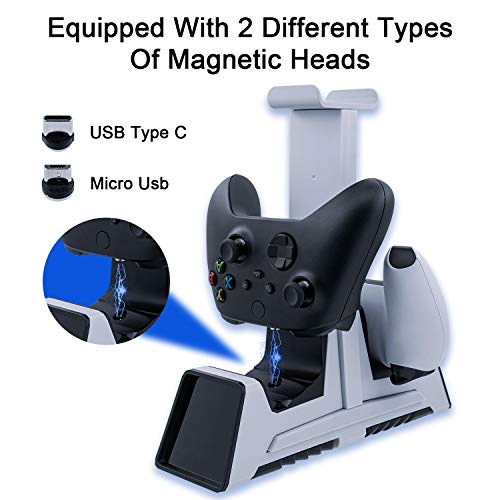 Mcbazel Dual Charging Station with Headset Holder for PS5, Fast Charging Dock with LED Indicator for PS5/ PS4/ Switch Pro/Switch2/ Xbox One/Xbox One Slim/Xbox Elite/Xbox Series X&S Controllers