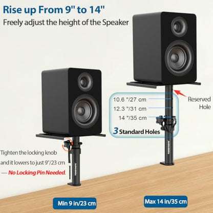 Vondynote Set of 2 Desktop Clamp Speaker Stands Short Studio Monitor Stands Height Adjustable | Height Adjustable 9"-14", Desk Mount, for Monitor Speakers Laptop Projector CD Player