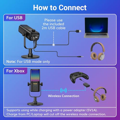TONOR Gaming Microphone Compatible with Xbox, RGB Condenser Streaming Mic, Low Noise, Gain Control, One Tap Mute, Compatible with Capture Card, 200 cm/78inch Cable, Desktop Stand, Black, TCX3 Flow - color: Black, style: Microphone with Wireless Receiver