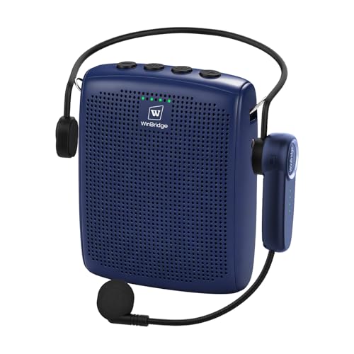 WinBridge Voice Amplifier with Bluetooth Headset Mic, Portable PA System | 15W Portable Speaker with Microphone for Teachers, Auto-Pair, 12–15H Battery, Lightweight,USB/BT Playback, Mute WB002 Blue - color: Blue