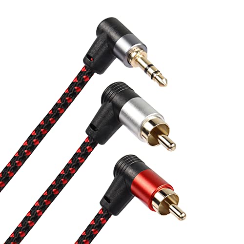 90 Degree Right Angle 3.5mm to 2 RCA Cable 6FT | 2RCA Male to 3.5mm TRS Male Stereo Y Splitter Adapter for Smartphone, Speaker, MP3, Tablet & More - color: (Black+red,2m)