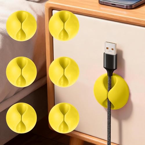 6 Pack Cable Organizer Clips, Multi-Color Data Line Cord Holder for Home and Office, Tidy Your Cables Desk Organizers Prevents Tangling and Damage - color: 6 Pcs Yellow