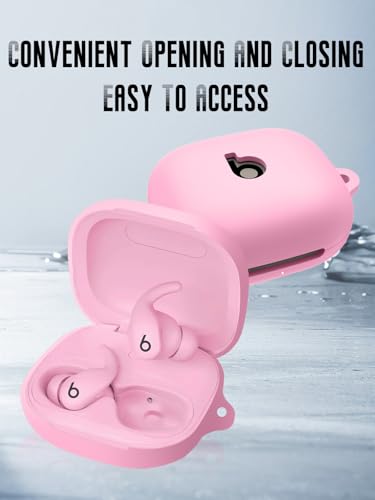 Case for Beats Powerbeats Fit Earbuds 2025 (Pink) | Soft Silicone Protective Cover with Carabiner and Lanyard, Shockproof - color: Pink