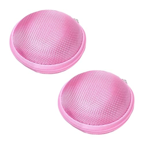 2Pcs Pink Compact Round Mini Earphone Hard Case Bag - Travel Pouch for Headphones, Coins, and Keys, Small Cosmetic Carrying Bag Headphones, Earbuds Accessories