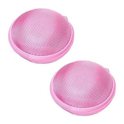 2Pcs Pink Compact Round Mini Earphone Hard Case Bag - Travel Pouch for Headphones, Coins, and Keys, Small Cosmetic Carrying Bag Headphones, Earbuds Accessories