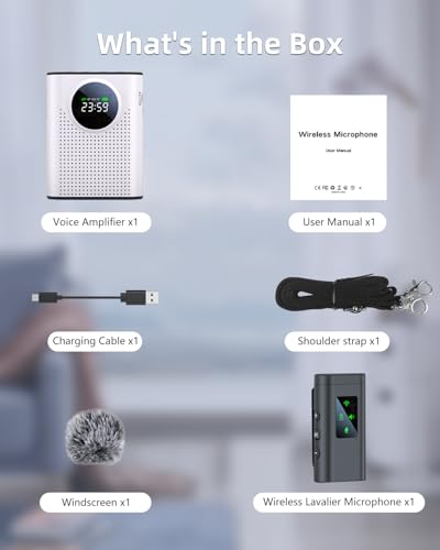 S67 Voice Amplifier Wireless Microphone for Teachers Classroom Rechargeable, Mini Lavalier Lapel Mic, Portable Speaker PA System with LED Display for Class, Tour Guide, Coaches, White - color: White 1 Mic