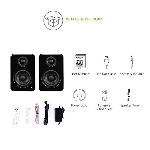 Kanto YU2GB PC Gaming Desktop Speakers | 3" Composite Drivers | 3/4" Silk Dome Tweeter | Class D Amplifier | 100 Watts | Built-in USB DAC | Subwoofer Output | Pair | Gloss Black - color: Gloss Black