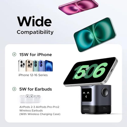 UGREEN Uno Qi2 15W 2-in-1 Foldable Wireless Charger Stand | Qi2 Certified, Adjustable Viewing, Wireless Charger for iPhone 17/16/15/14/13/12 series and AirPods 2/3/Pro, No Adapter