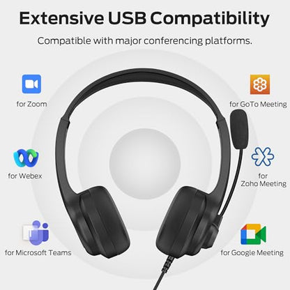 Monster Voicelink 100 Wired Headset for PC/Laptop, Wired Headphones with Noise Cancelling Microphone,USB Connection Plug and Play,Call Control, Computer Headset Use for Office and Work from Home
