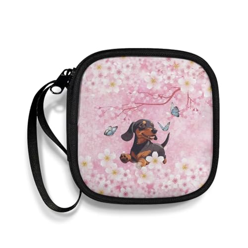 Cherry Blossom Dachshund Carrying Earphone Case Pouch Storage Bag Earbud Holder Mini Pouch Headset Storage Case Bags for Headphone, Bluetooth - color: Cherry Blossom Dachshund