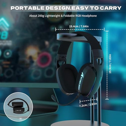 ATTACK SHARK L90 Over-Ear Wireless Gaming Headphone with Mic - Black | 2.4GHz/Bluetooth/Wired, 40mm Driver, 7.1 Surround Sound, Foldable, Ultra-Light, RGB, Customizable, Ergonomic, for PS4/PS5/PC - color: BLACK