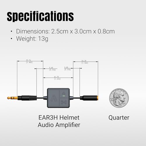 IASUS EAR3H-MK2 Helmet Audio Amplifier 12dB Volume Boost - 3.5mm Input and Output - Compatible with Most Helmet Comms Systems with Headphone Earbud Port