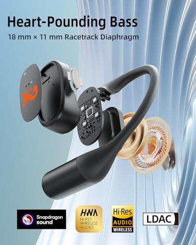 Open-Ear Earbuds,True Wireless Bluetooth Headphones with Microphone | Ultra-Lightweight Earphones, Comfort Hook Design, Clear Calls,IPX5 Water Resistant,Fast Charging,Black,V49