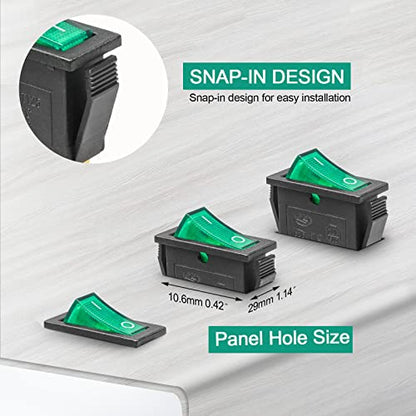 5Pcs Green LED On/Off 3Pin 2Position Mini Boat Rocker Toggle Switch - color: Green, size: AC 250V/15A 125V/20A - Not Pre-Wired