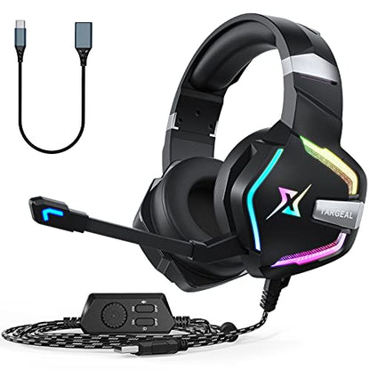 targeal 7.1 Surround Sound Gaming Headset for PS4 PS5 PC Laptop Tablet Mobile, Over Ear Wired USB Gaming Headphones with Omni-Directional Noise Canceling Mic, RGB LED Light (SKY-917 Without Cable) - style: SKY-917 Without Cable