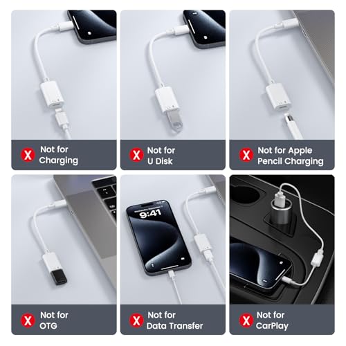 USB C to Lightning Headphone Audio Adapter, USB C Male to Lightning Female Earbuds Audio Adapter Compatible with iPhone 17/Air/16/16e/15 Plus/Pro/Max/15, iPad Pro, iPad Air 6/5/4, MacBook (No Charge) - color: White