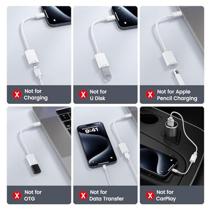 USB C to Lightning Headphone Audio Adapter, USB C Male to Lightning Female Earbuds Audio Adapter Compatible with iPhone 17/Air/16/16e/15 Plus/Pro/Max/15, iPad Pro, iPad Air 6/5/4, MacBook (No Charge) - color: White