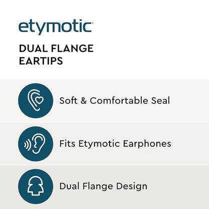 Etymotic Dual Flange Silicone Eartips, Clear - 6 Pack - Large Fit