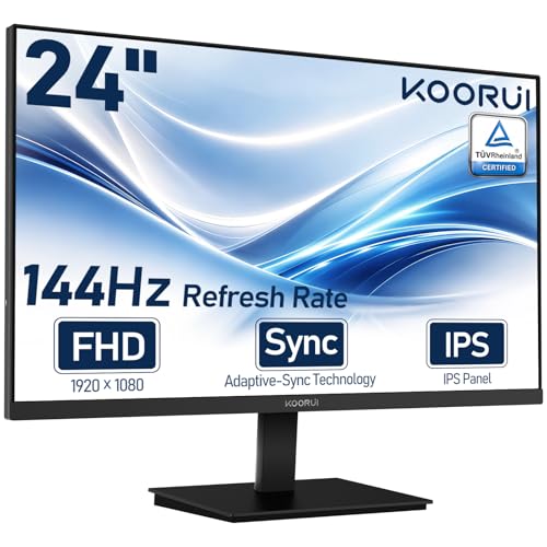 KOORUI 24" FHD IPS PC Monitor, 144Hz Adaptive Sync, Eye Care, Tilt Adjustable, HDMI & VGA, VESA Mount for Home Office, Streaming and Casual Gaming - size: 23.8
