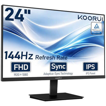 KOORUI 24" FHD IPS PC Monitor, 144Hz Adaptive Sync, Eye Care, Tilt Adjustable, HDMI & VGA, VESA Mount for Home Office, Streaming and Casual Gaming - size: 23.8