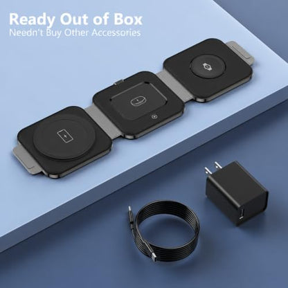 Travel Charger for Samsung Multi Devices, Foldable 3 in 1 Wireless Charging Station Fast Charging Stand/Pad Compatible for Samsung Galaxy S26/S25/S24/S23/S22/Note20 Galaxy Watch8/7/6/5/4/Galaxy Buds4 - color: black grey