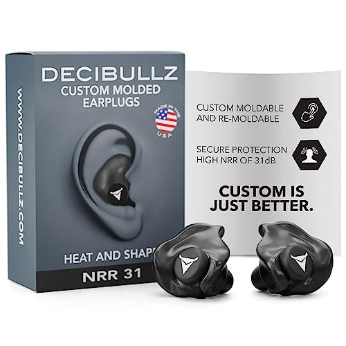 Decibullz - NRR 31 Custom Molded Earplugs, Perfect Fit Ear Protection for Safety, Travel, Work and Shooting (Black) - color: Black