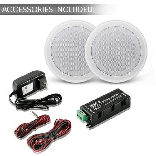Pyle 6.5” Pair Bluetooth Flush Mount In-wall In-ceiling 2-Way Speaker System Quick Connections Changeable Round/Square Grill Polypropylene Cone & Polymer Tweeter Stereo Sound 150 Watt (PDICBT652RD)