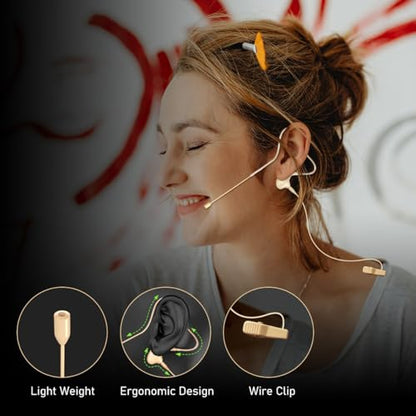 KIMAFUN Headset/Headworn Microphone Single Earset Ear-Hook Over Ear Hanging Condenser Mic Compatible with Audio Technica Wireless System Bodypack Transmitter, Performance, Theater, Lecture - Beige T4 - size: T4 for Audio Technica Wireless System