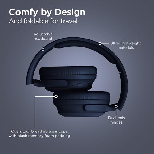 HyperGear Foldable Over-Ear Headphones - Wireless Bluetooth Headphones with Active Noise Cancelling, HD Audio, 40mm Drivers, and Deep Bass, Blue