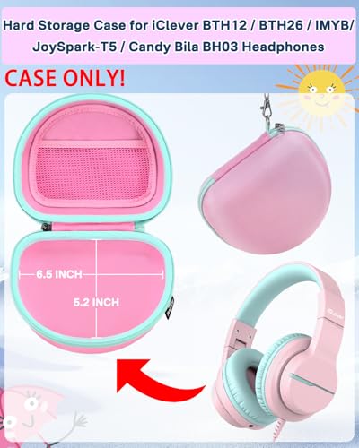 RAIACE Hard Travel Storage Case Compatible with iClever BTH12 / BTH26 / IMYB/JoySpark-T5 / Candy Bila BH03 Headphones, Protective Carrying Bag. (case only) - Pink - color: Pink