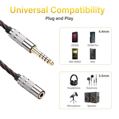 SinLoon 4.4mm to 3.5mm Audio Adapter Cable, Balanced Male to Stereo Female, HiFi Gold Plated OFC Braided Cord, 15cm Short Converter for Walkman DAP Headphone Amp (Bronze)