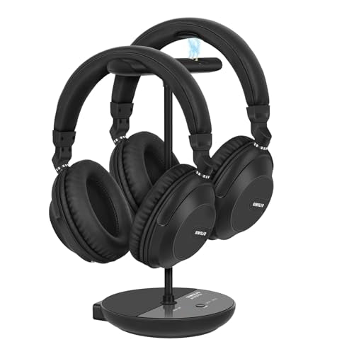 SIMOLIO 737D Plus Wireless Headphones for TV Watching, By-Pass to Soundbar, Cinema & Clear Dialog Modes, Volume Boosted Dual Headphones Bluetooth for Seniors, No Delay, TV & Bluetooth Mode, 164FT/50M - style: Two Headsets