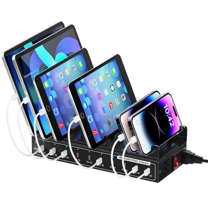 200W USB C Charging Station 10-Port Fast Charger for Multiple Devices, PD/QC Desktop Charging Hub for MacBook iPhone iPad Phones
