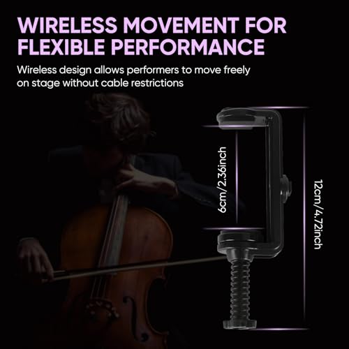 UHF Wireless Violin Microphone System, Rechargeable Clip-on Instrument Microphones with Transmitter and Receiver for Musicians, Teachers, Stage Performances, Active PA Systems - 98ft Range