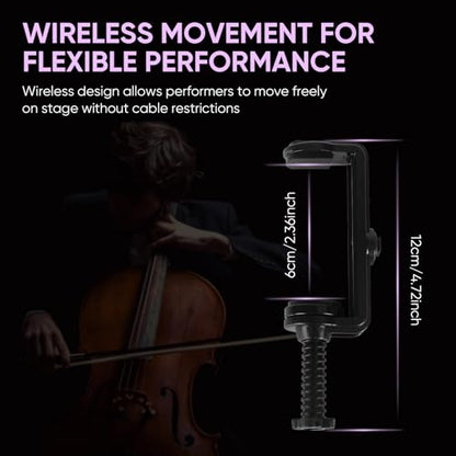 UHF Wireless Violin Microphone System, Rechargeable Clip-on Instrument Microphones with Transmitter and Receiver for Musicians, Teachers, Stage Performances, Active PA Systems - 98ft Range