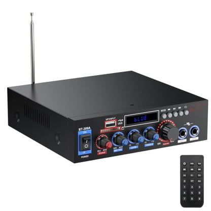 PROZOR 800W Bluetooth 5.0 Stereo Audio Amplifier, 2 Channel Home Audio Receiver with FM Radio, USB, SD/TF Card, AUX, Dual Mic Inputs, HiFi Power Amplifier for Passive Speakers, Home Theater, Car Audio