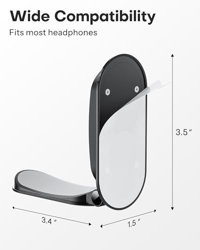 OMOTON Headphone Stand for Desk, Foldable Sticky Headset Stand Holder, Headphone Holder Hook Mount with Non-Slip Silicone, PC Gaming Accessories for Airpods Max, All Earphones- Black