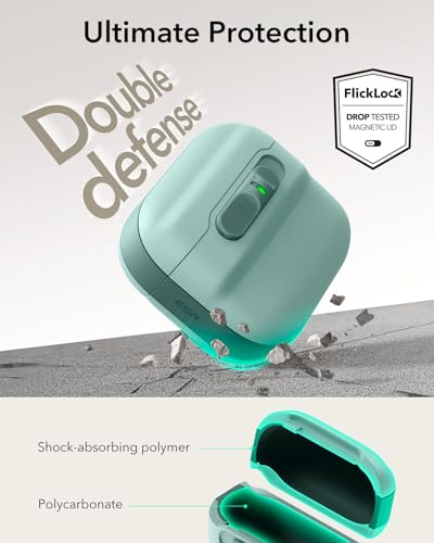 ESR for AirPods 4 Case, Compatible with MagSafe, Pulse Series, Green | Compatible with AirPods 4 Generation Case (2024)(USB-C), Magnetic Lid Lock, Drop-Proof Protection Cover with Lanyard - color: Green, size: AirPods 4 Case