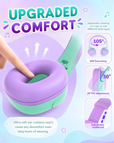 Kids Headphones with Safe Volume Limited for School Travel (GreenPurple) | 3.5mm Wired, Foldable, Stereo Sound On-Ear Headset for iPad Computer Boys Girls - color: GreenPurple