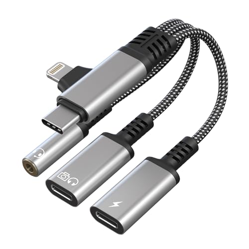 USBC Splitter 1 in 2 Out for USB C Headphone Charging and Data - Lightning & Type C to 3.5mm Audio + USB-C Headphone/Power/Data Transfer/Call Adapter, for Digital USB-C Headphones Only