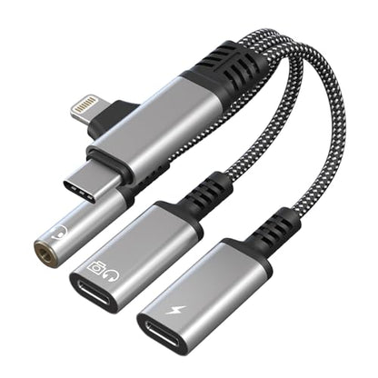 USBC Splitter 1 in 2 Out for USB C Headphone Charging and Data - Lightning & Type C to 3.5mm Audio + USB-C Headphone/Power/Data Transfer/Call Adapter, for Digital USB-C Headphones Only