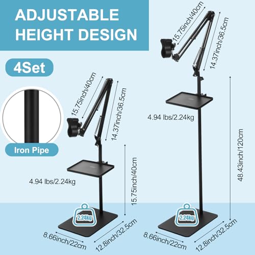Relaxweex 4 Set Microphone Stands with Weighted Bases Boom Arm Floor Mic Stand with Tray Microphone Clip Carrying Bag 3/8" to 5/8" Screw Adapter and Cable Ties for Singing Stage Wedding Karaoke Band