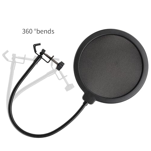 Professional Microphone Pop Filter Shield,Mic Wind Mask Shield Screen with Blue Yeti and Any Other Microphone, Dual Layered Wind Pop Screen With A Flexible 360 Degree Gooseneck Clip Stabilizing Arm