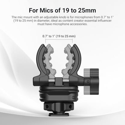 NEEWER Microphone Holder with Cold Shoe Adapter, Noise Reducing Shock Absorbing Mic Mount Accessories with Built in Silicone Pads, for Mics of 0.7" to 1" (19 to 25mm) in Diameter, MH3