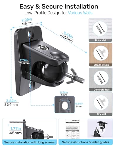 Universal Rear Speaker Wall Mount Bracket for Satellite Surround Sound | Max 11 lb Load, 1/4-20 & M5/M4 Threads Mounting, Wall & Ceilling Mount, Fits Roku, Polk, Samsung Q990F Q990D & More, 2-Pack