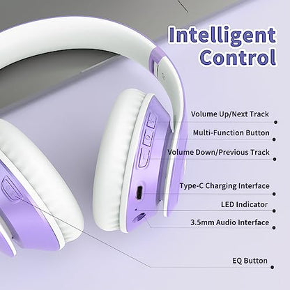 Uliptz Bluetooth Headphones Over Ear, Wireless HiFi Stereo Foldable Headset | 65H Playtime, Bluetooth 6.0, 6 EQ Modes, Built-in Mic, Deep Bass Stereo, Lightweight Design for Home, Office, Travel & PC - color: Purple