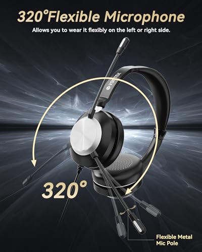 Voistek USB Headset with Microphone for PC & Laptop, On-Ear Computer Headset with Microphone Noise Canceling, Mute & Volume Controls for Zoom, Teams, Online Meetings, Remote Work, Home Office - color: Black